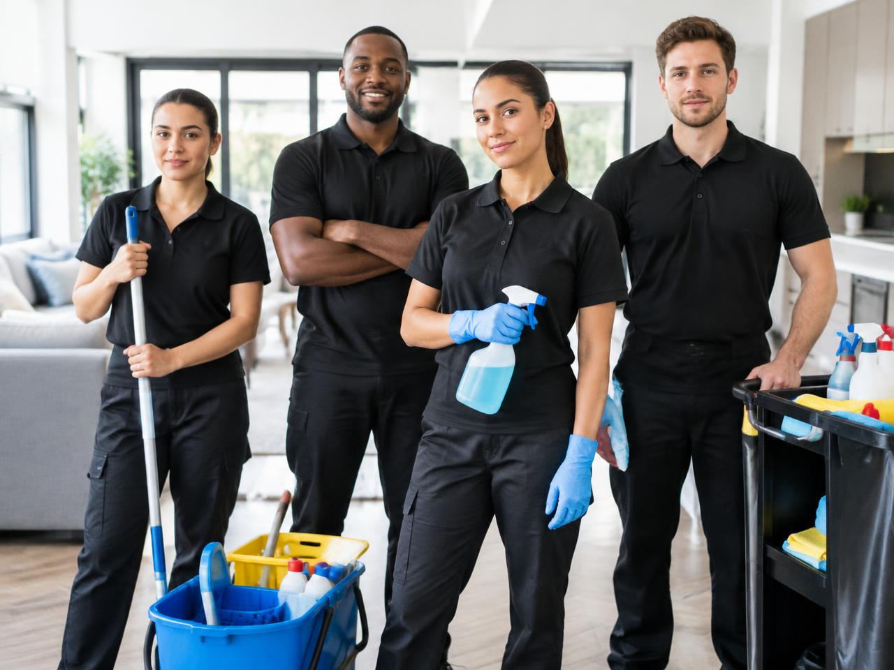 Professional cleaning team of NO GIMMICKS CLEANING SOLUTIONS with equipment